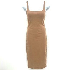 ZARA TRAFAULIC Size Small Nude/Tan Body-Con Style Square/Scoop Neck Dress